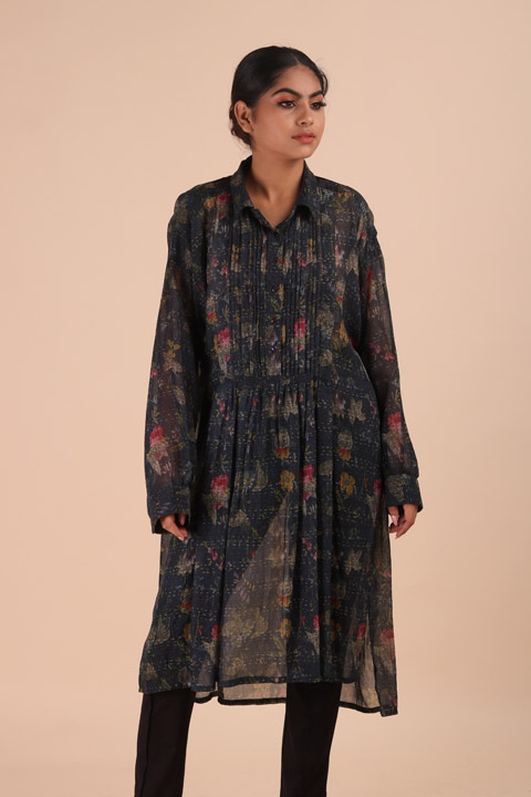 Dark Green Floral Midi Dress